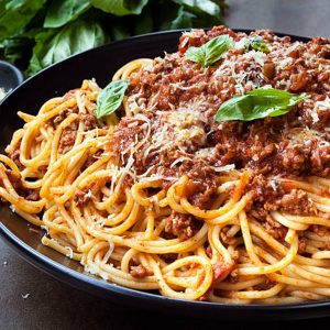 Spaghetti Bolognese with Garlic Bread